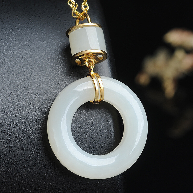 White Jade Donut Pendant Necklace Jewelry Natural 925 Silver Chalcedony