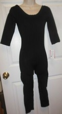 Capezio Cotton Spandex 3/4 Sleeve Unitard Black Low Back short length Ladies
