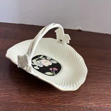 VINTAGE MIKASA BOTANICA BLACK # B2018 IVORY BONE CHINA BASKET CANDY DISH 