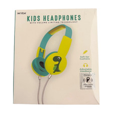 Vibe Kids Headphones Teal yellow  Green Dinosaur volume limiting technology New