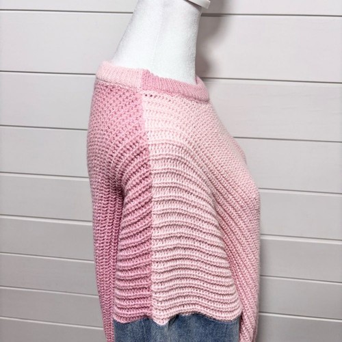 Shop Neighbor Pink and Blue Women's Sweater DENIM SLEEVE CHUNKY KNIT Size M - Picture 7 of 15