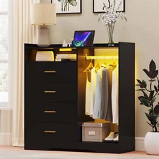 44" Wooden Closet of 4 Drawers Wardrobe Rack Storage Cabinet Clothes Organizer