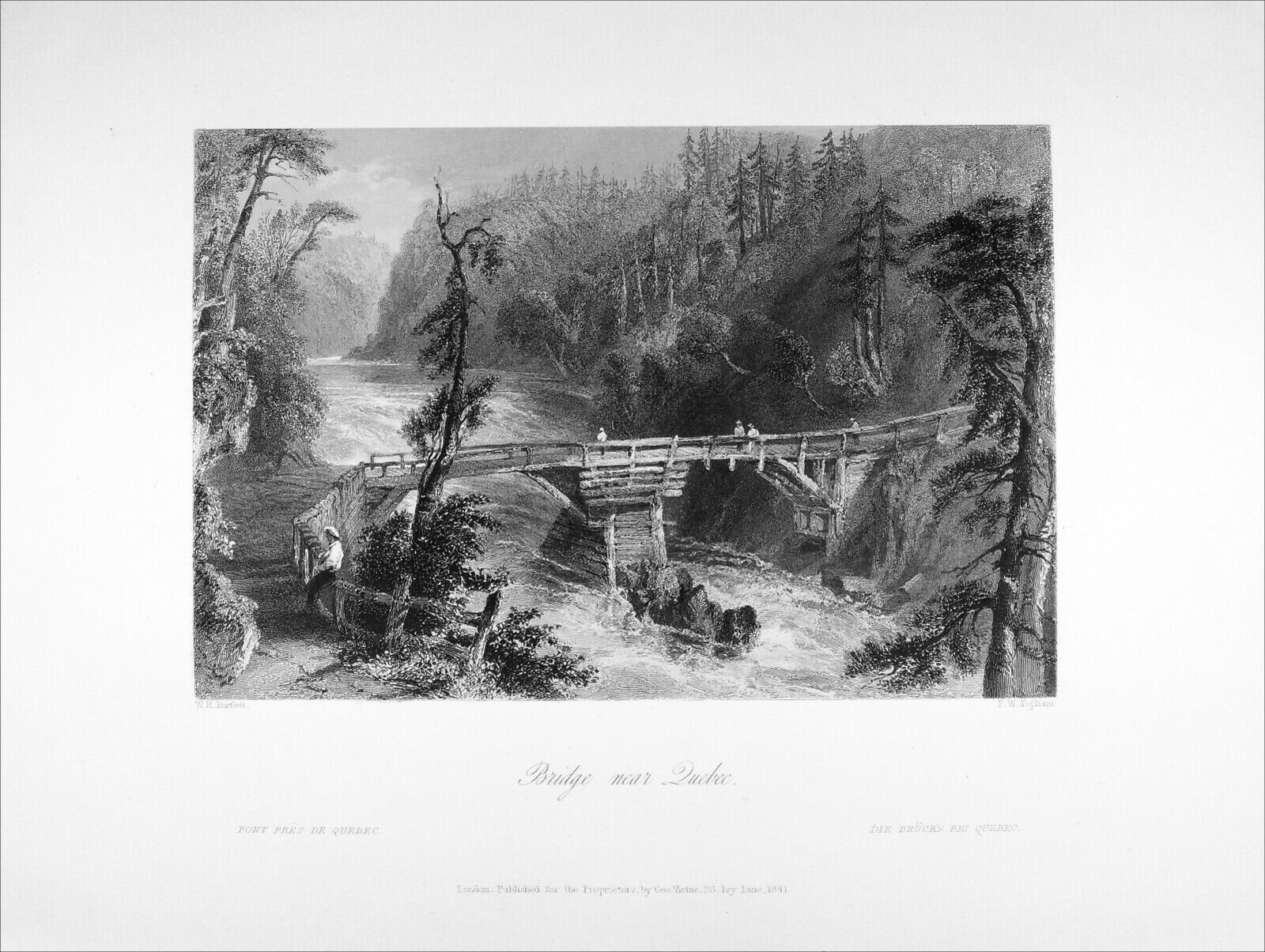 CANADA (QUEBEC): WOODEN BRIDGE near QUEBEC in 19th century - Engraving ...
