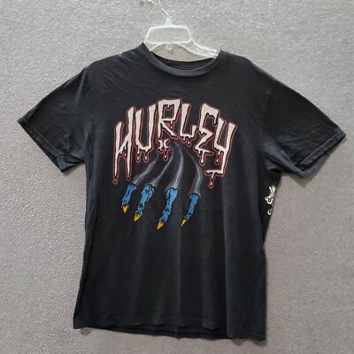 Hurley Men T-Shirt Large Black Logo Monster Claw Short Sleeve Crew Neck Tee