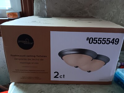 Project Source 13'' Satin Nickel Flush Mount Light *ONE* Alabaster #0555549 *read