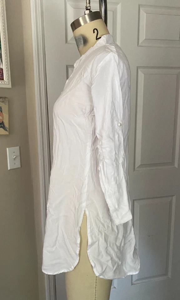 Stylish Chakra WHITE Pearl Button Bohemian Kurta KAFTAN Tunic *MEDIUM* B111 - Image 3 of 4