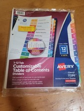 6 SETS Avery 12 Tab Dividers 3 Ring Binders 11196 Customizable Table Contents