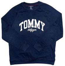 Tommy Hilfiger Logo Men  s Sweater Sweatshirt Longsleeve Navy Blue/White Size L