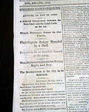 Second 2nd Battle of CHARLESTON HARBOR Attacks on Forts 1863 Civil War Newspaper