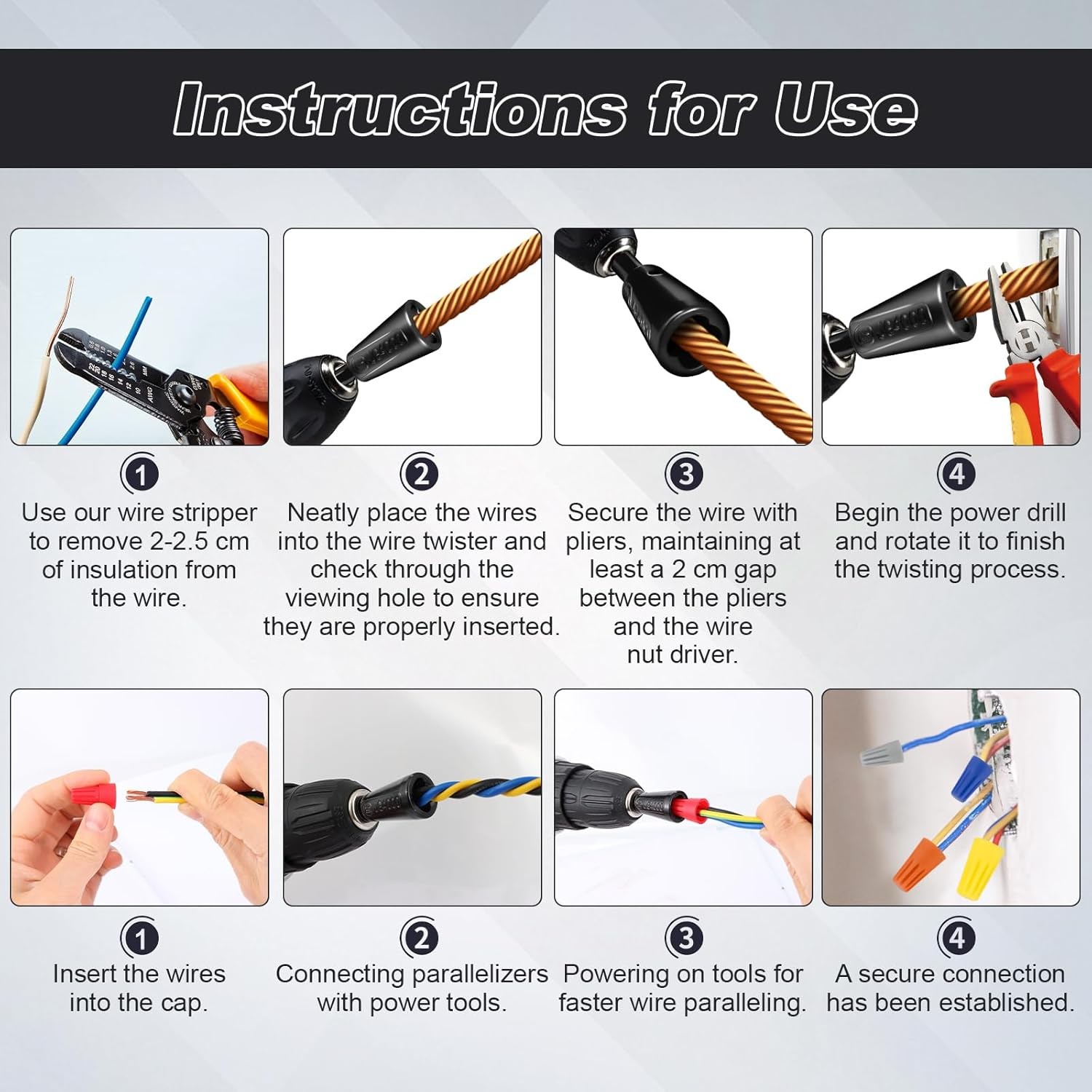 4 Pcs Multifunctional Wire Twister Tool for Drill, Standard, White、black 