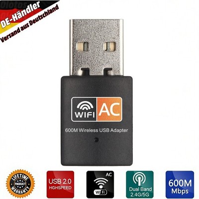WLAN Stick 600Mbps USB WiFi AC Dongle Wireless Adapter Dual Band 2.4GHz 5GHz g/n