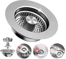 3-in-1 Kitchen Sink Drain Strainer - Pop Up Sink Stopper, Stainless Steel Sin...