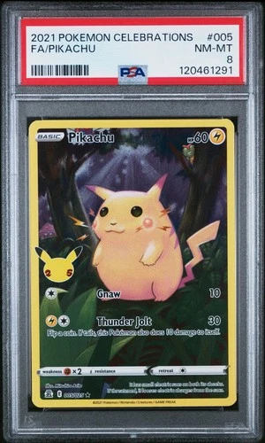 PSA 8 - PIKACHU 2021 POKEMON CELEBRATIONS FA 005/025 FULL ART Red NM Mint