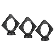 3D Floating Display Frame Coin Jewelry Case with Base 3.5" x 3.5", Black 3pcs
