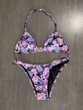 Victoria  s Secret Swimsuit Bikini Set Floral VS Rhinestone Shine Large NWOT