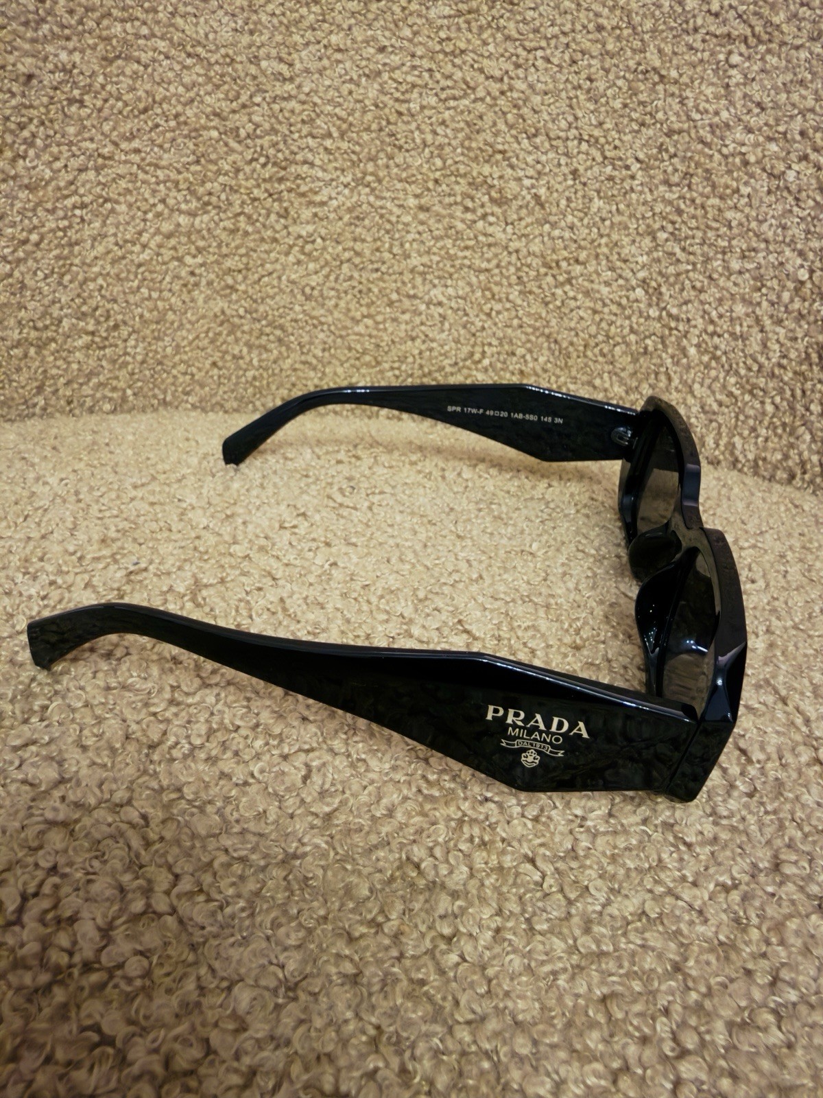 Prada Milano Black Rectangular Sunglasses Designer Shades Italy thumbnail 3