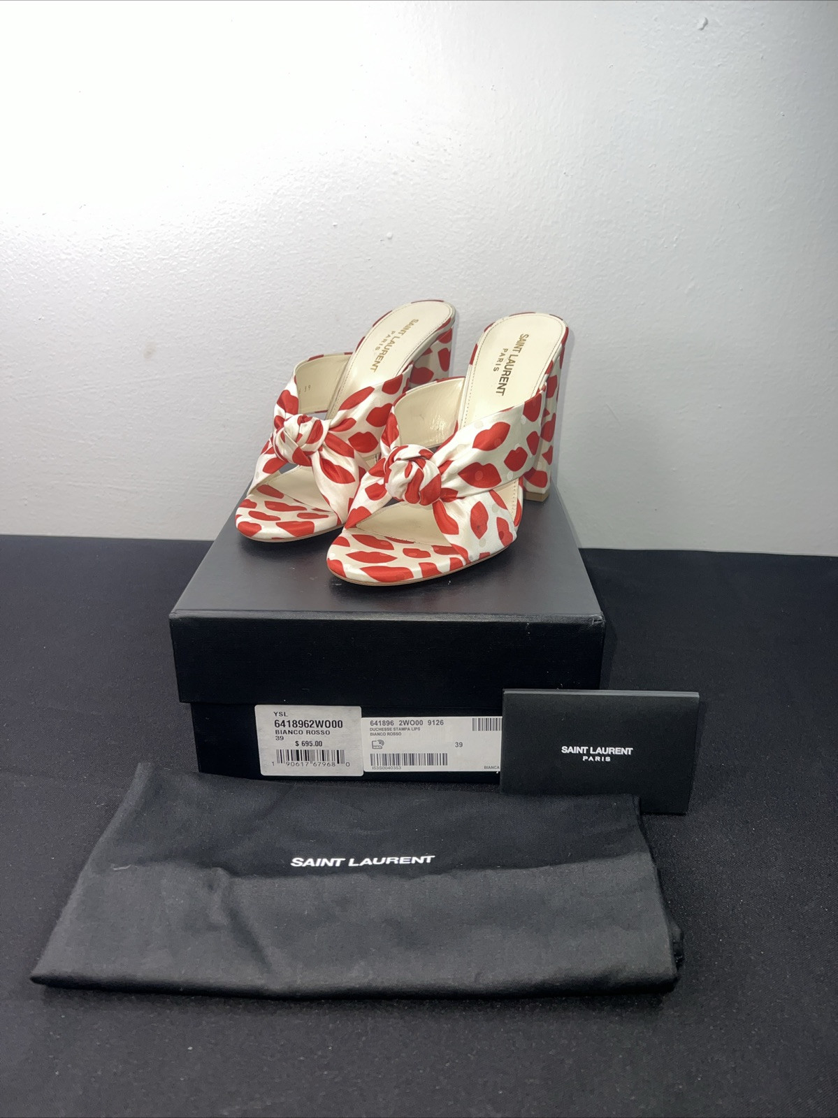 SAINT LAURENT Bianca 100mm Mules stampa labbra 100% autentico