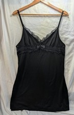 Ladies Black lace trim Cotton cami top with adjustable straps and Side Slit S/M
