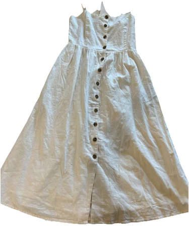 H&M White Off Linen Blend MIDI Spaghetti Strap Dress Small NWT