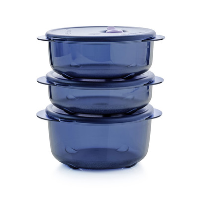 Tupperware Brand Vent N Serve Container Set - 3 Small Round Containers To Prep
