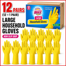12 Pairs Large Rubber Cleaning Gloves Washing Up Household Dishwashing Yellow UK