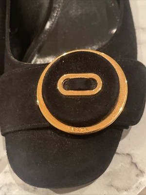 orig PRADA Pumps schwarz Gold Spange Veloursleder D39 wie Neu!   650,-