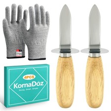 4 Pieces 2 Stainless Steel Oyster Shucking Knives, 2 Pairs Reinforced Oyster ...