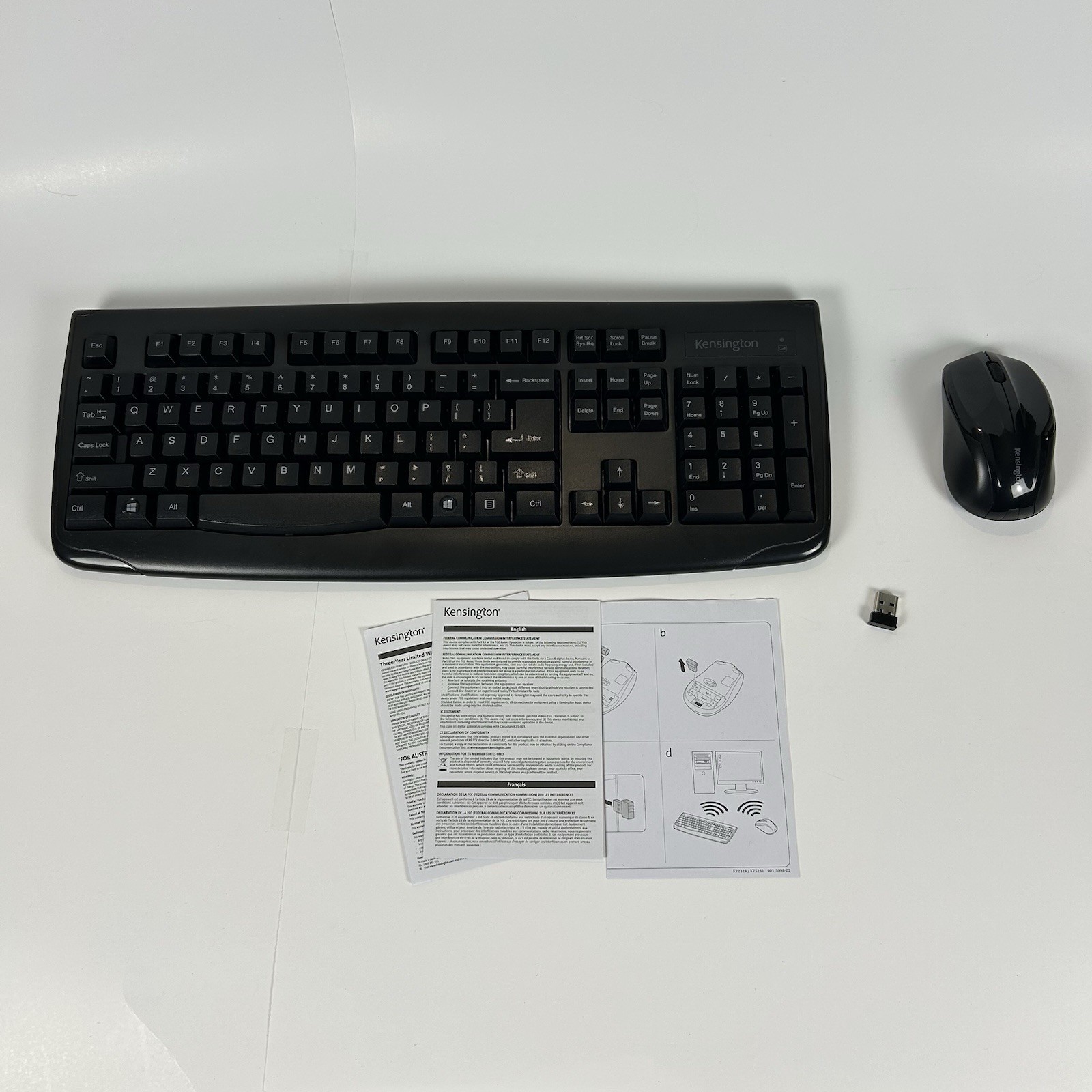 Kensington Pro Fit Wireless Desktop Set Keyboard Mouse w/ Do