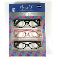 Nanette Lepore Premium 3-Pack Reading Glass Collection 2.00 Black, Pink, Brown
