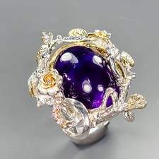 Handmade 24ct Natural Amethyst Ring 925 Sterling Silver Size 7.5 /R429239