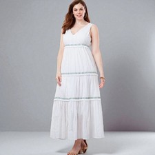 NEW Roamans Cotton Embroidered Eyelet Tiered Maxi Dress 24 W 24W
