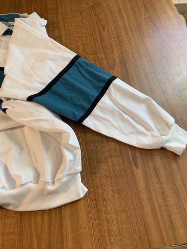 Vintage 90s Palmland White Turquoise Stripe Dadcore Long Sleeve Polo Shirt Large - Picture 5 of 10
