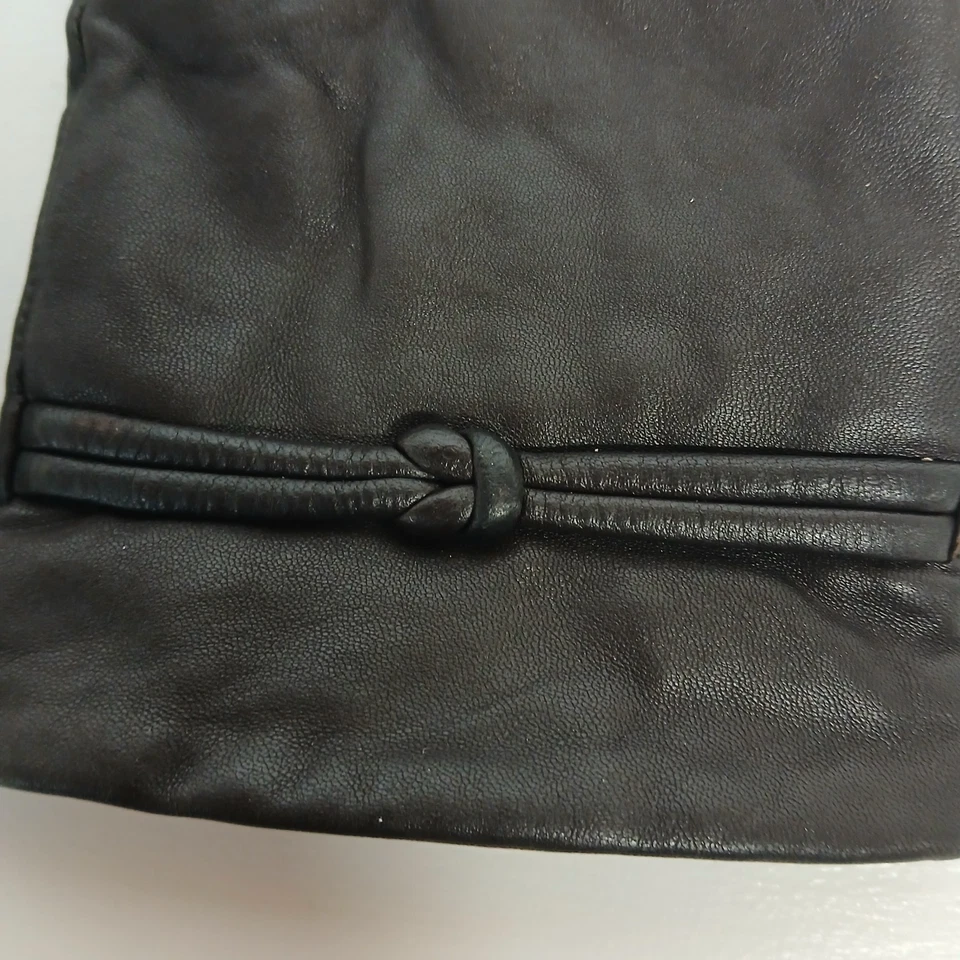 Luvas femininas de couro genuíno pretas vintage XL trançadas com punho de arco forrado anos 90 - Imagem 4 de 4