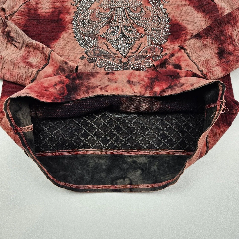 Pulôver feminino Affliction Live Fast com capuz M strass recortado vermelho/rosa Y2K - Imagem 3 de 4