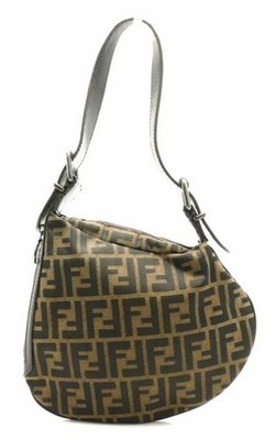 Fendi Zucca FF Monogram Croissant Hobo Shoulder Bag Brown Canvas Authenticated