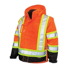 Tough Duck S42611 Men's Hi-Vis 5-In-1 Safety Jacket, 300D Poly Oxford With Pu