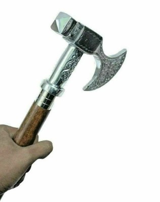 Vintage Brass Axe Handle Stick Antique Wooden Walking Stick Victorian Stick Cane
