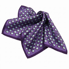 NWT Eton Satin Purple w TV Print Silk Pocket Square Italy 13"