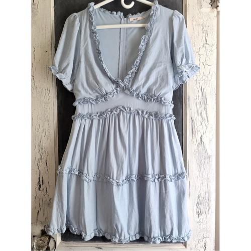 Boutique Ruffle Trim Light Blue Cottagecore  Dress