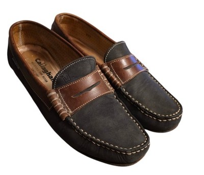 Vtg Callaghan 2 Tone Leather Penny Loafers Black Brown Men 10M Spain Preppy