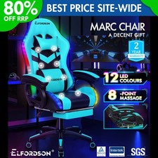 ELFORDSON Gaming Office Chair RGB LED Massage Swivel Recliner Footrest Computer