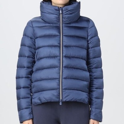 Save the Duck Mei Faux Fur Collar Full Zip Up Puffer Jacket Women's Size XS Blue