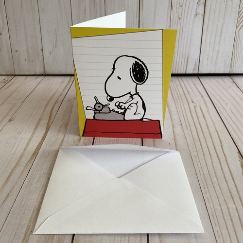 Tarjeta de felicitación Snoopy Note máquina de escribir letras en blanco cacahuetes mantener en contacto - Imagen 3 de 5