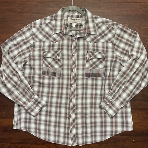 Wrangler Wrancher Hemd Herren Größe 2X Pearl Snap Langarm kariert Western Cowboy