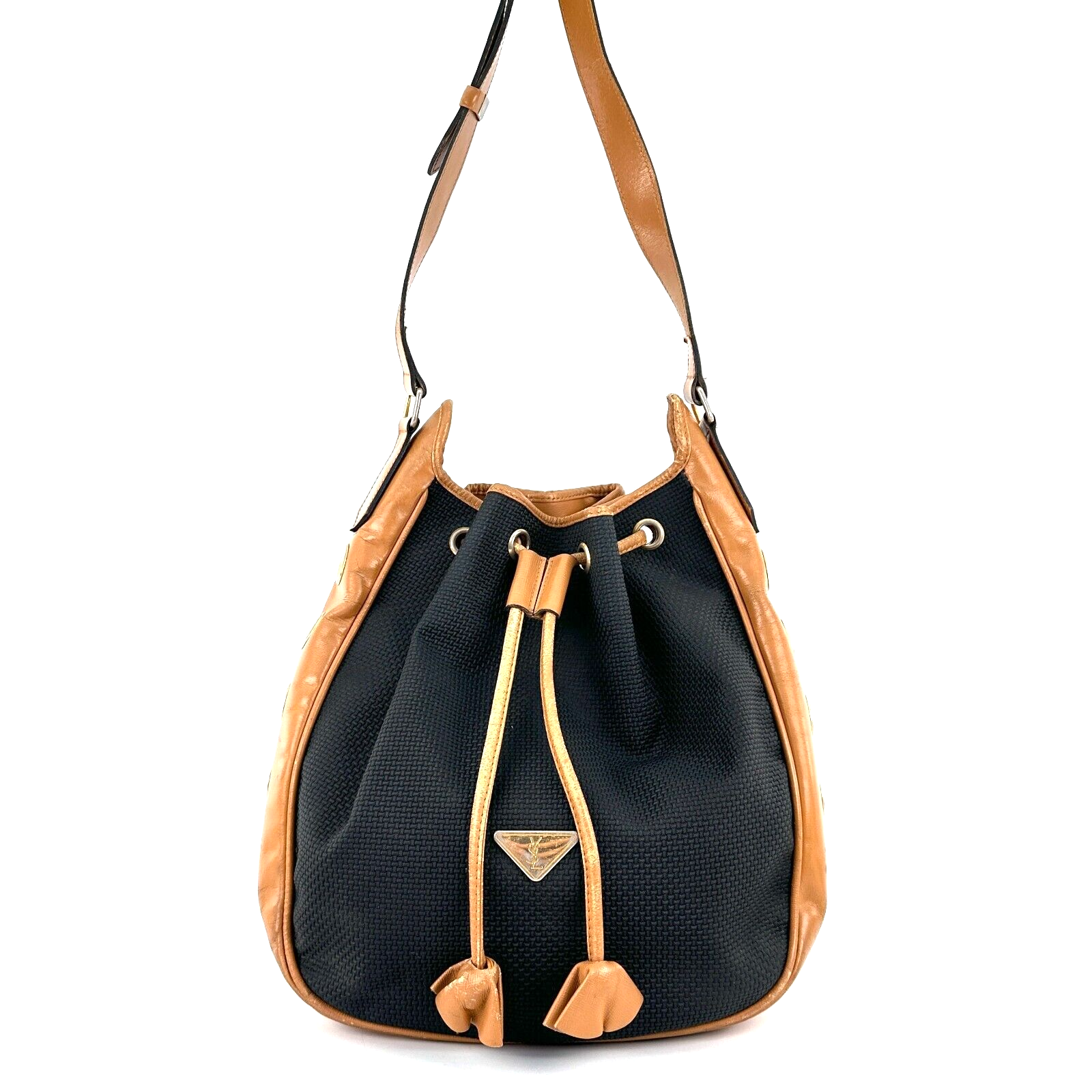 Borsa a tracolla Yves Saint Laurent con coulisse tela marina autentica dal Giappone 0460