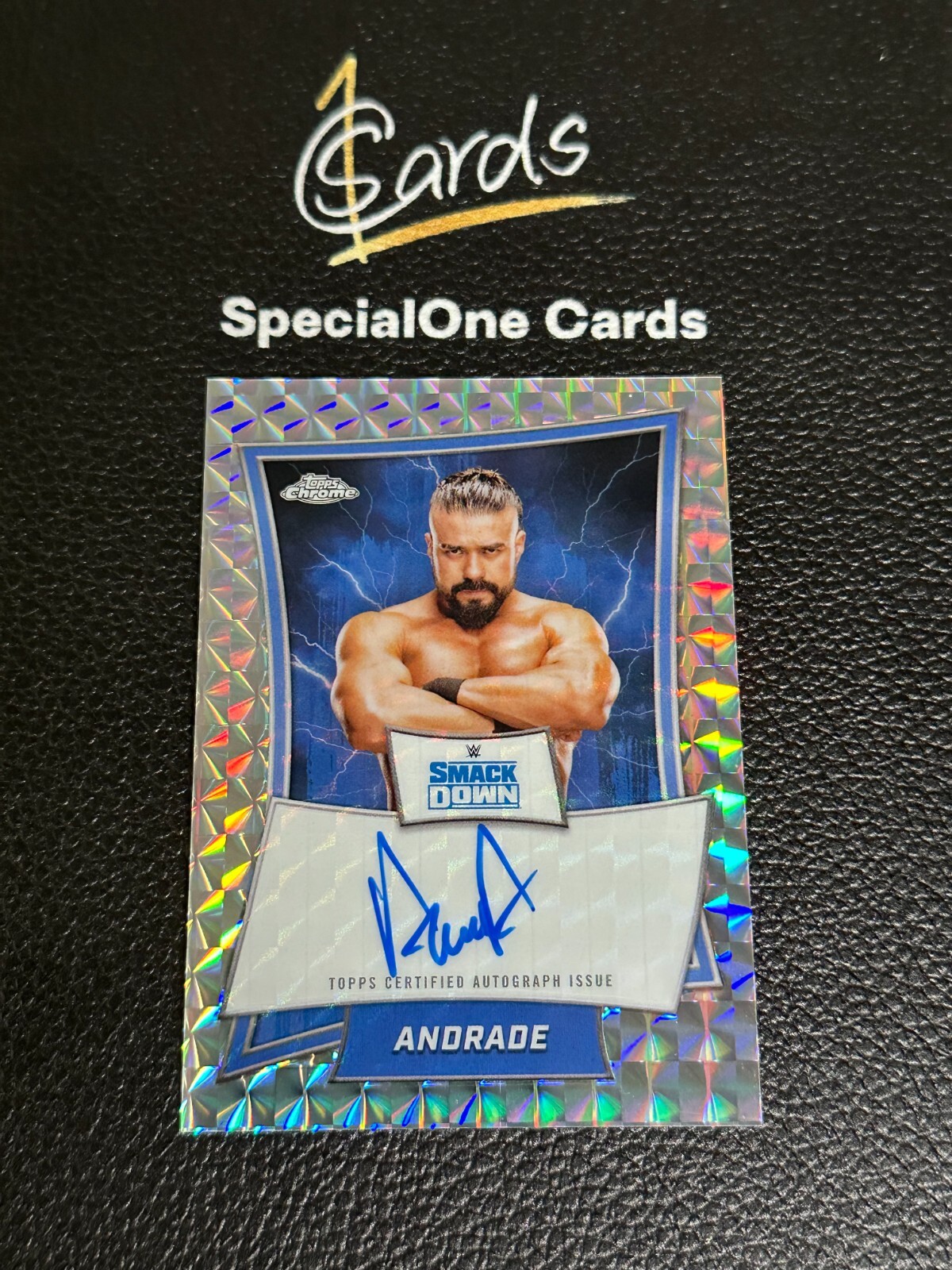 2025 Topps Chrome WWE Andrade Blue Brand Auto Geometric Refractor-CARLIN05