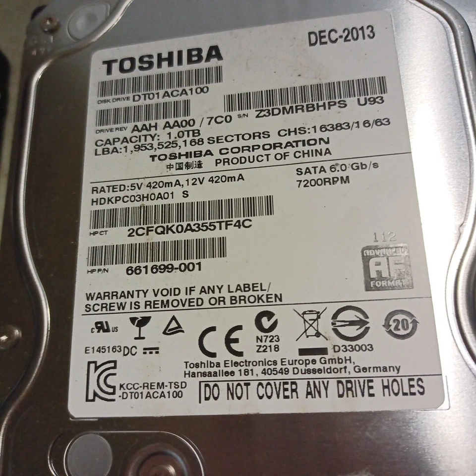 LOT of 7 Toshiba 1TB Hard Drives ST01ACA100 - SATA HDD 7200RPM 6Gb/s - TESTED - Image 3 of 4