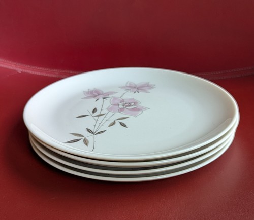 Set Of 4 Vtg MCM Pink ROSE SACHET Taylor Smith TAYLORTON 8" Lunch Salad Plates - Picture 14 of 17