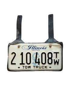 Illinois Tow Truck Black White Metal Expired License Plate 2 10 408 TW w Frame