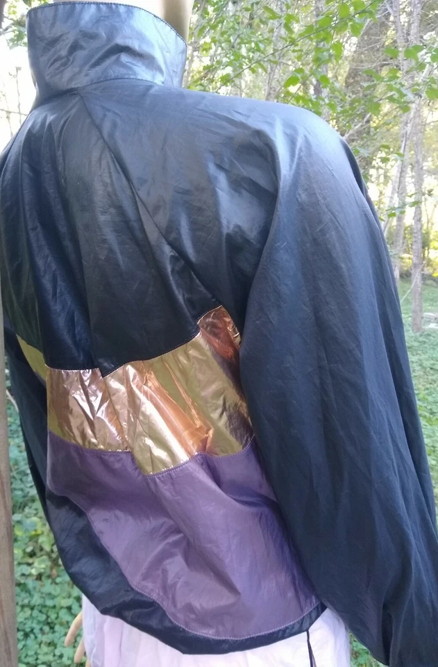 Material Girl M Shiny Metallic Gold Purple Lightweight Windbreaker Track Jacket - Image 4 of 4